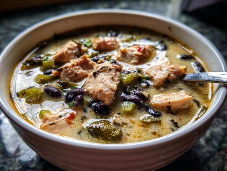 Creamy Chicken Poblano Soup with Black Beans