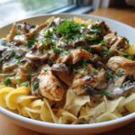 Creamy Chicken Stroganoff with Mushrooms and Egg Noodles