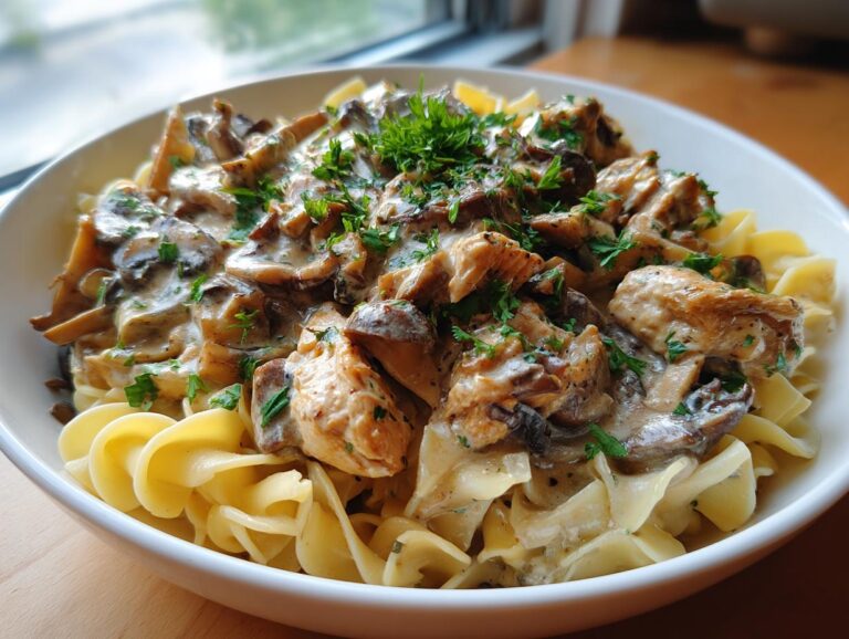 Creamy Chicken Stroganoff with Mushrooms and Egg Noodles