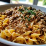 Easy Hamburger Stroganoff with Egg Noodles