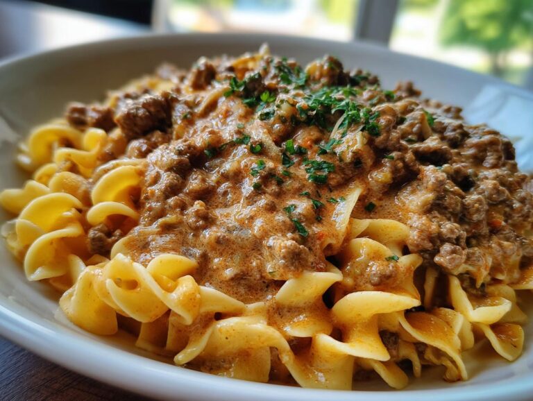 Easy Hamburger Stroganoff with Egg Noodles