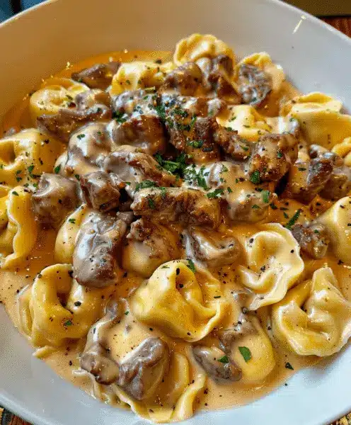 Cheesesteak Tortellini in Rich Provolone Sauce
