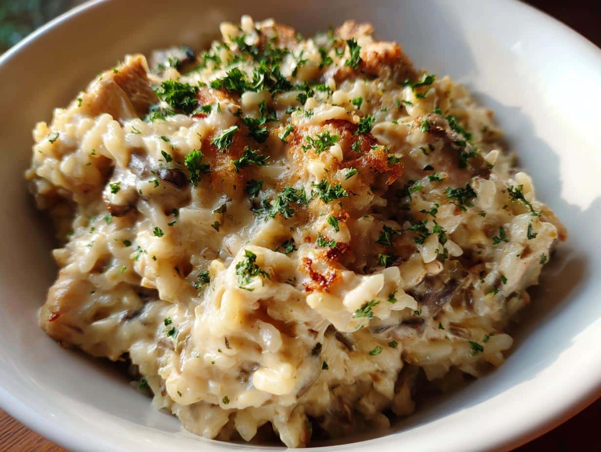 Creamy Garlic Chicken Wild Rice Casserole