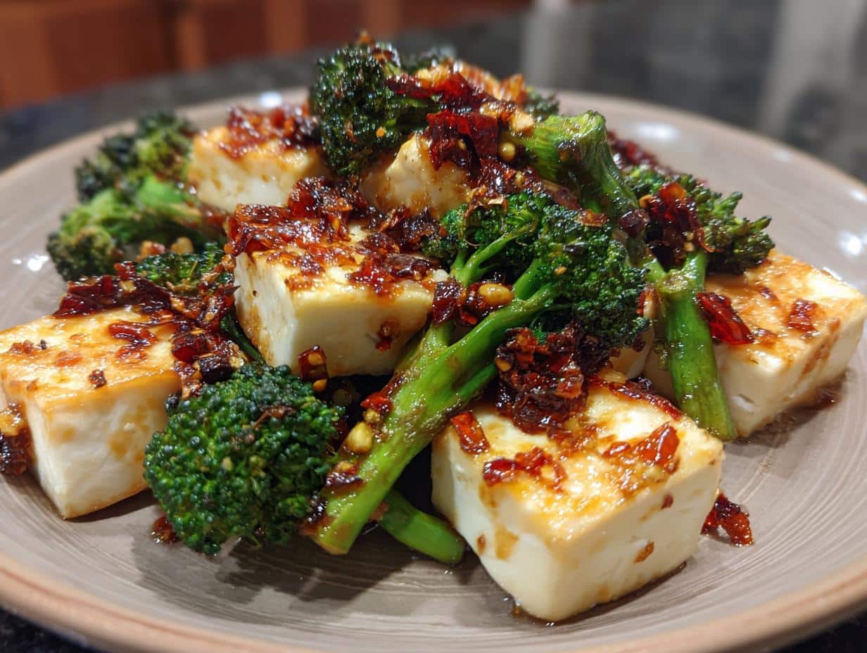 Silken Tofu with Roasted Broccoli and Chile Crisp